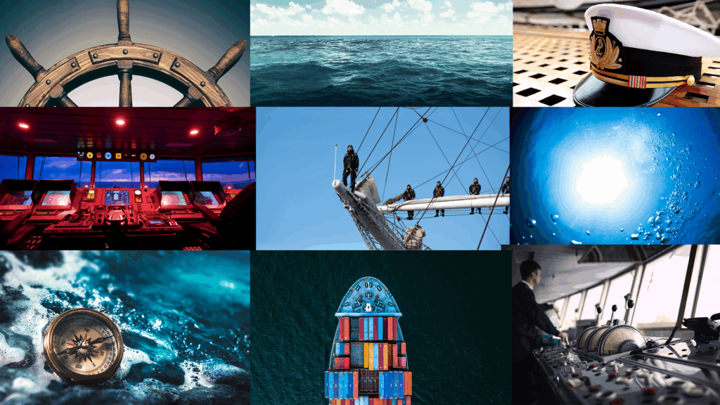 kolasje av maritime bilder