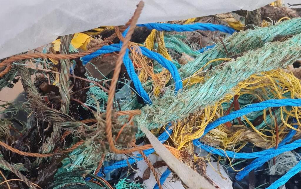 slitt og oppfliset tauverk fra strandrydding